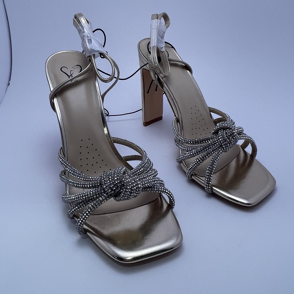 Windsor Ally Gold‎ Rhinestone Strappy Sandal High Heel Women's Size 8.5